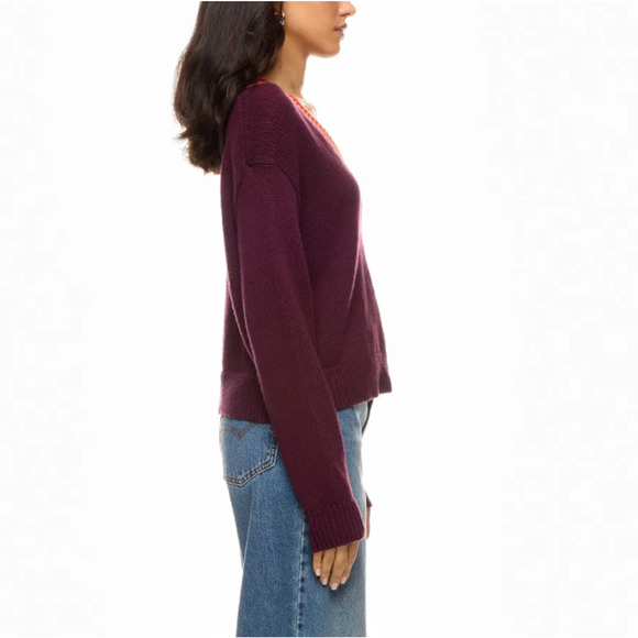 Marine Layer Burgundy Oversized Sweater LARGE V-Neck Preppy Cotton Wool $148 - Picture 3 of 11
